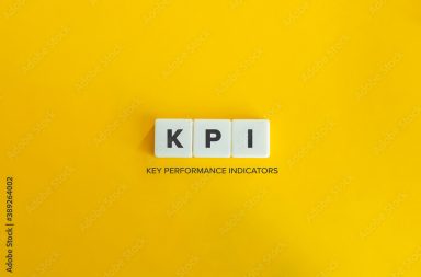 Key Performance Indicators (KPI) Concept and Banner. Marketing Metrics and Measurement. Block letters on bright yellow orange background. Minimal aesthetics.